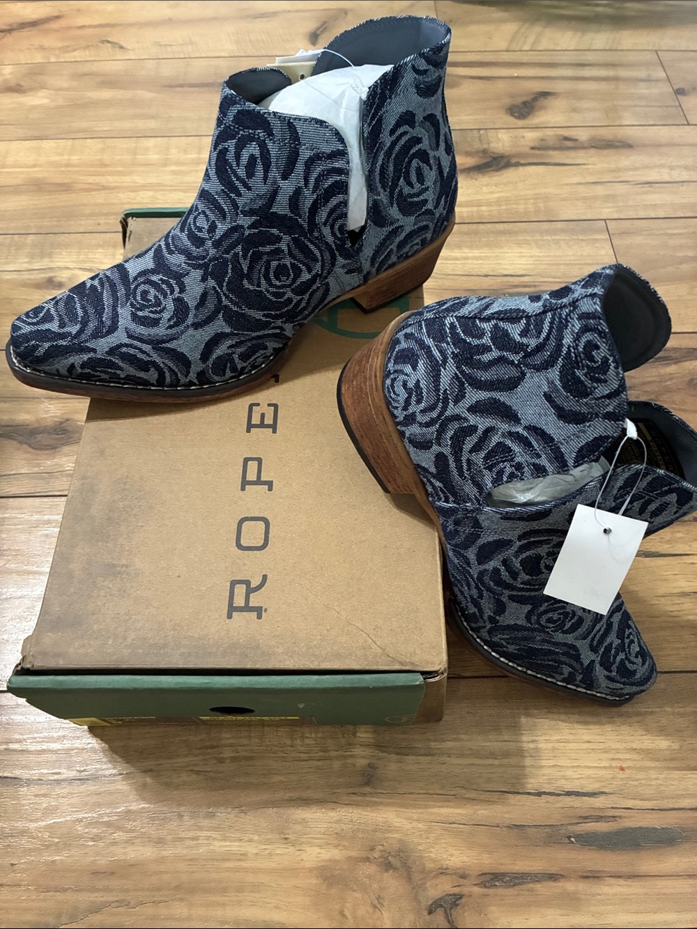 Roper Floral Denim Ankle Boots Booties Coastal Cowgirl